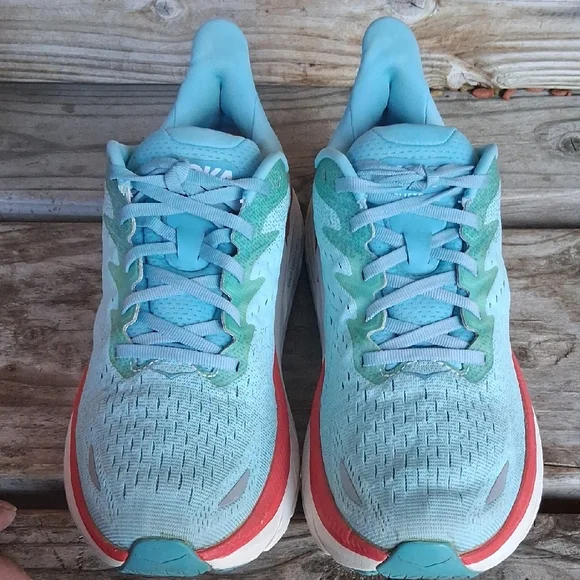 Hoka Clifton 7 Women's Teal and Coral Athletic Shoes - Picture 4 of 15
